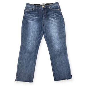Wit & Wisdom "Logan" Straight Leg Jeans Women's Size 14 Blue Raw Hem Stretch